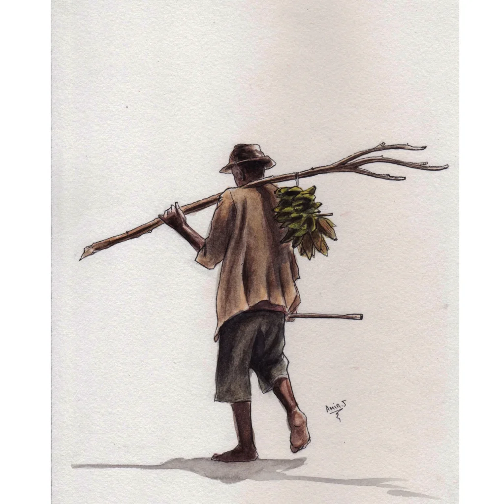 Old man carrying bananas