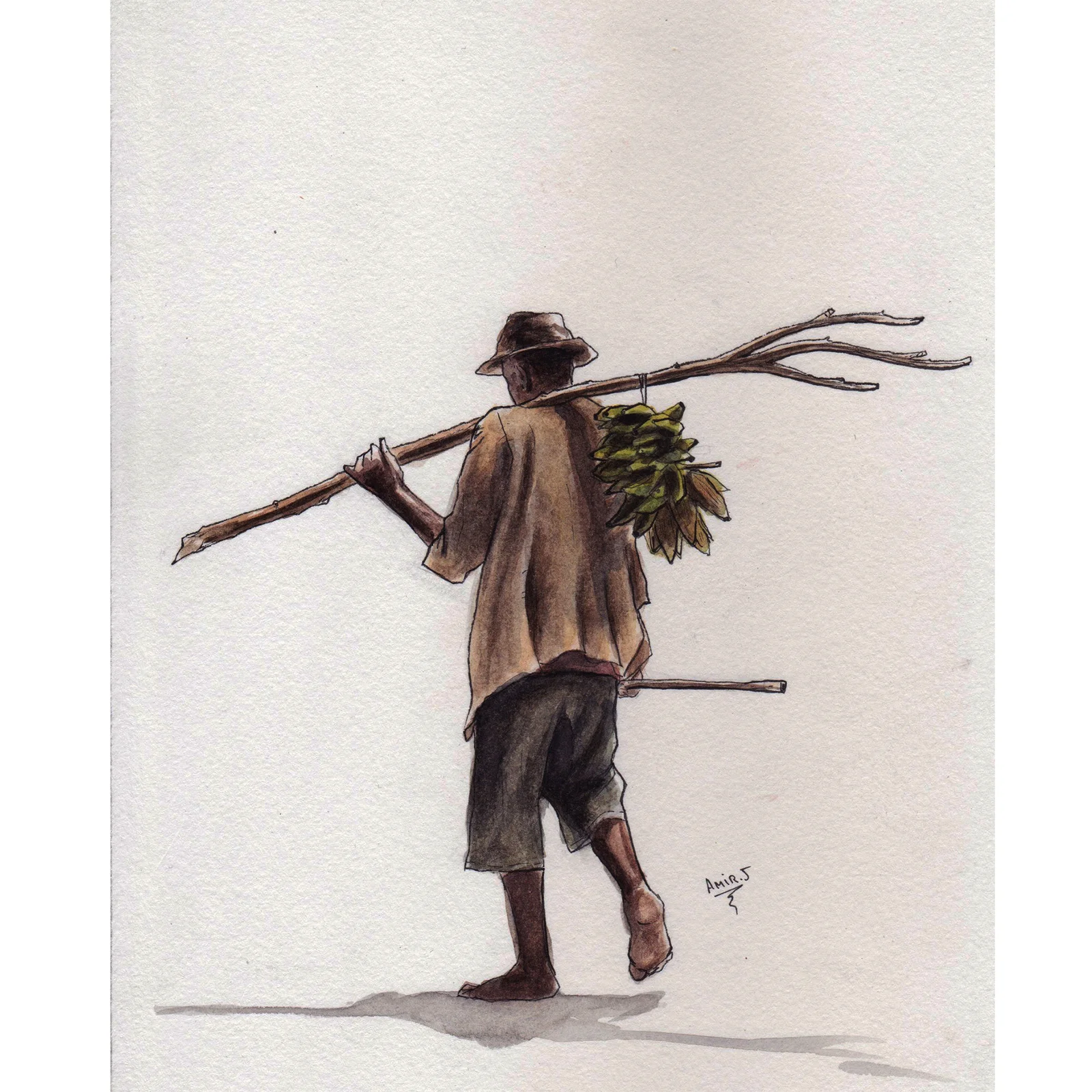 Old man carrying bananas