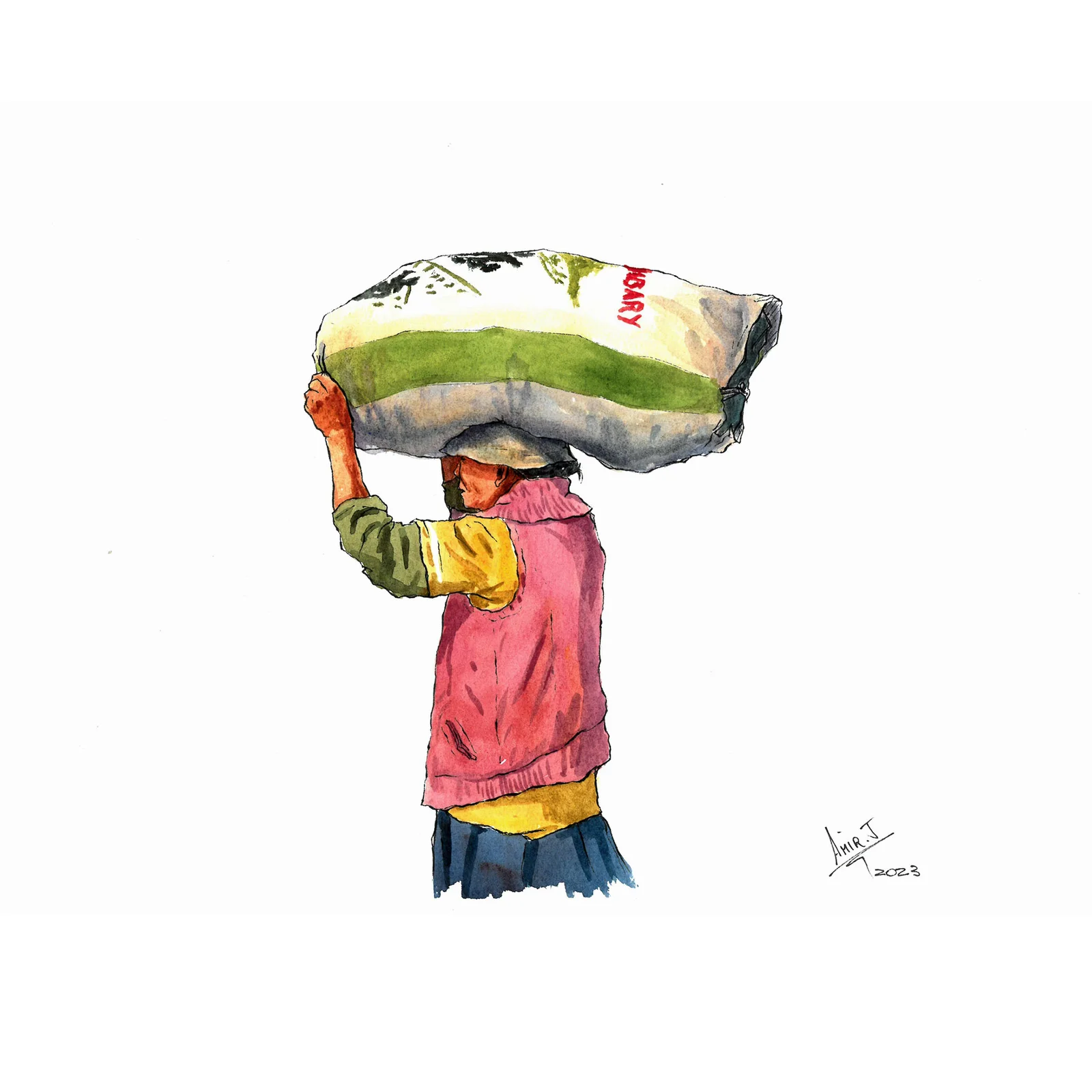 Old woman carrying gony