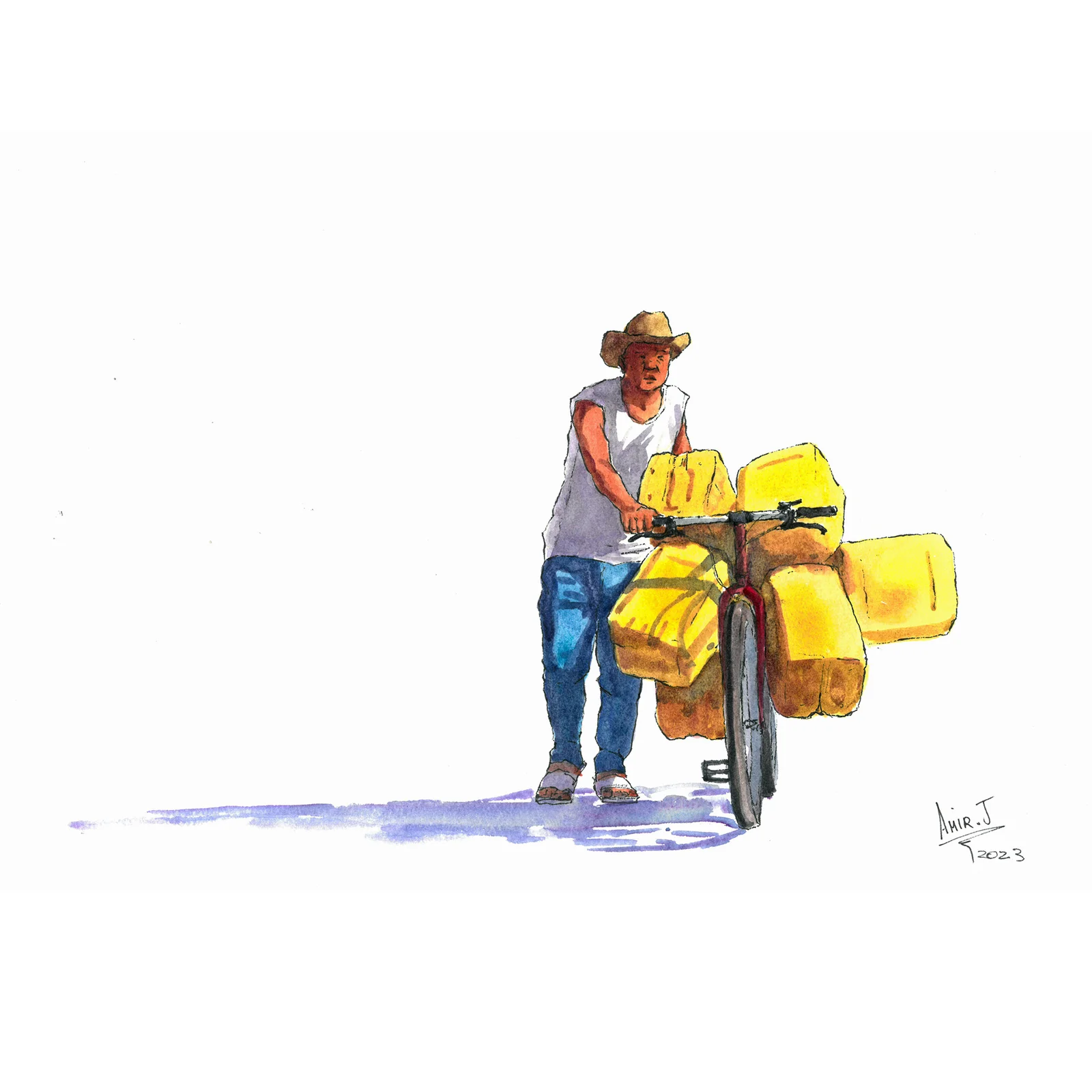 Vélo chargé de Bidons