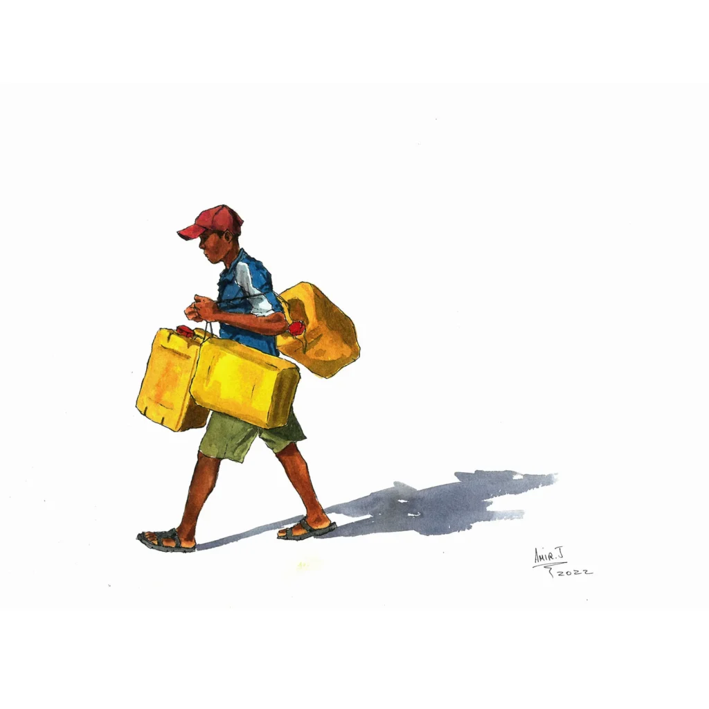 Walking man with jerrycans