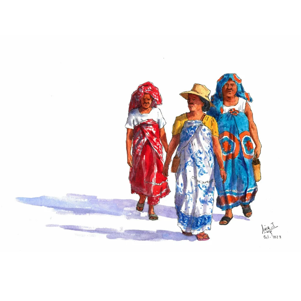 Women wearing colorful lambahoany